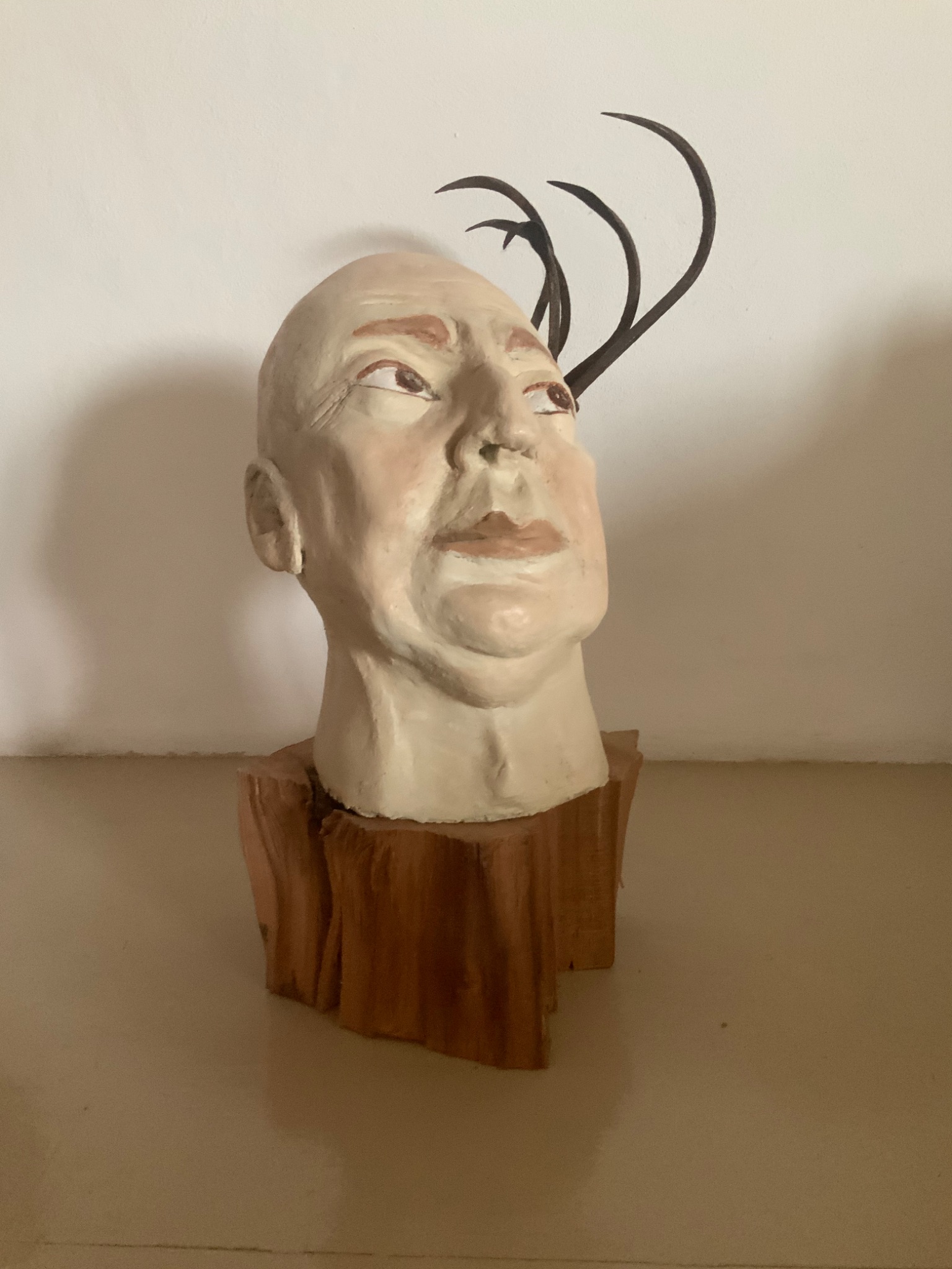 Kop op houten sokkel
